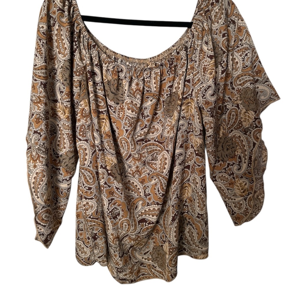 SHEIN Brown and Cream Paisley Blouse